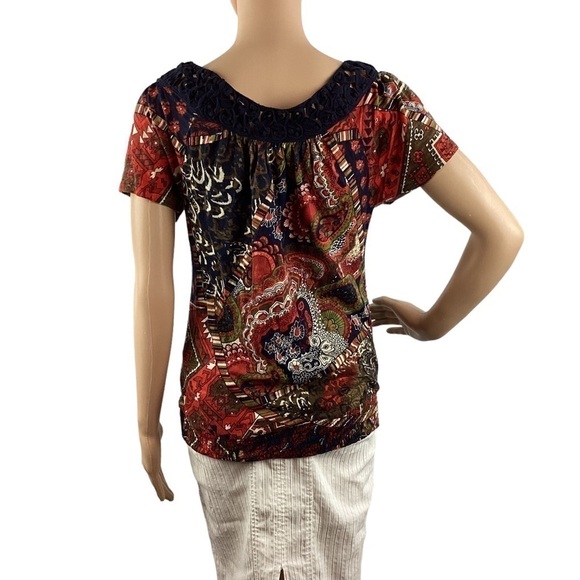 Lucky Brand Peasant Style Top Size S Multicolor Mixed Print - Picture 5 of 7